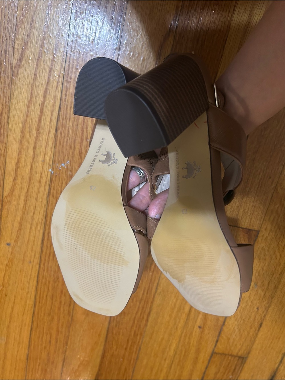 Brooks Brothers Ankle Strap Sandals Brown Leather Heels Women's Size 7.5 - Picture 8 of 10